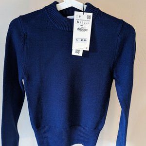Navy dark blue cropped ZARA sweater NWT in size S (fits like XS)